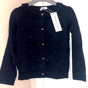 NWT JANIE AND JACK Baby Toddler Girl Navy Blue and Gold Cardigan Sweater